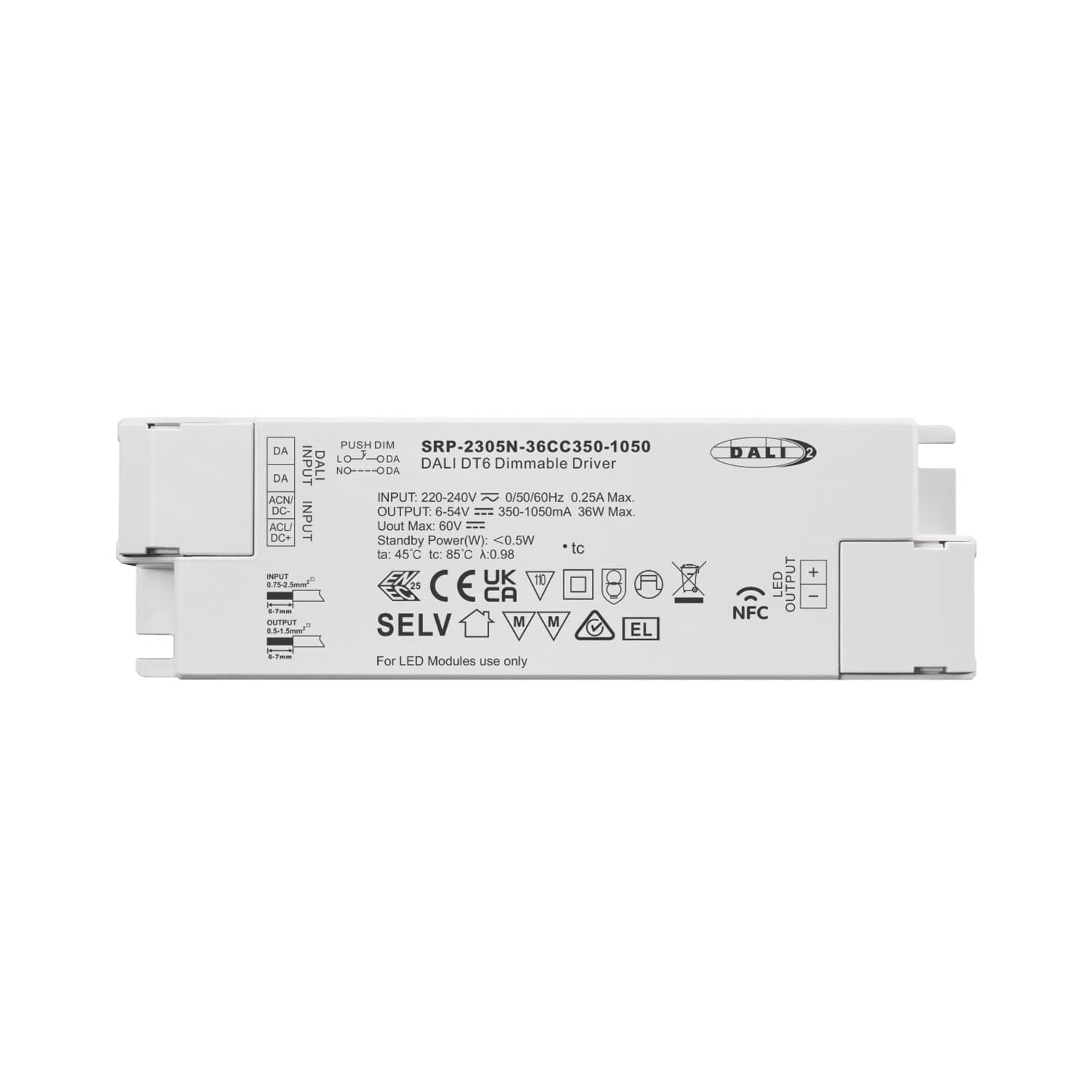 ENVO DALI2 DT6 CC Driver, 36W, 350-1050mA, NFC Contol
